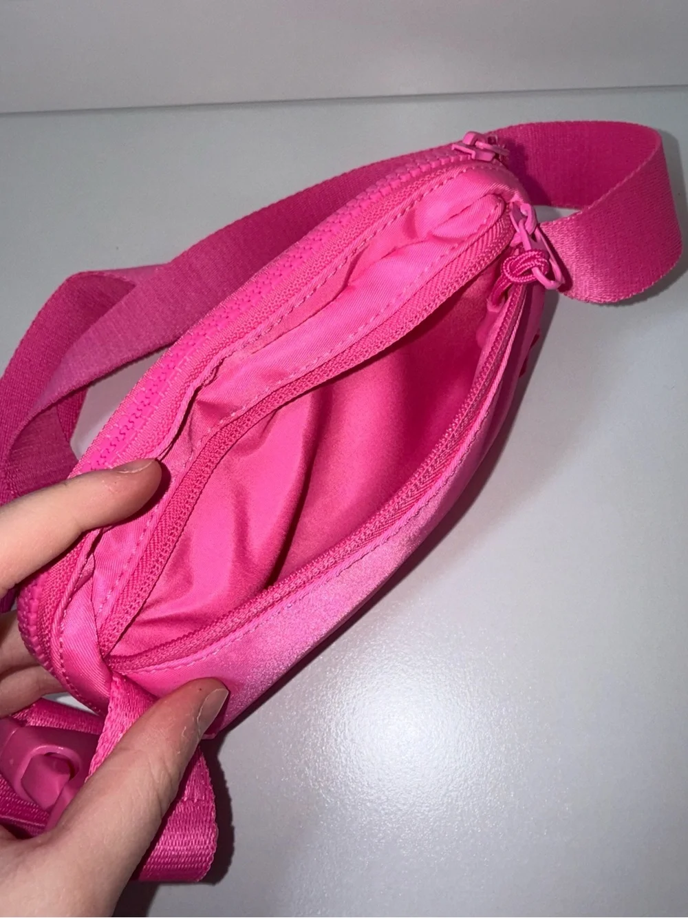 Maurices Solid Neon Pink Crossbody Belt Bag Canvas Buckle Closure NWT New